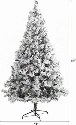 Vista 2 de Nearly Natural Árbol de Navidad artificial de pino de montaña de río blanco flocado de 7 pies con piñas