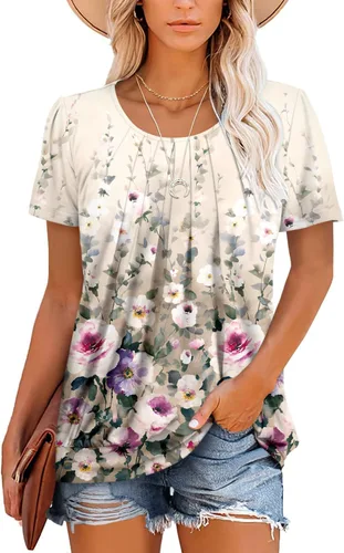 Vista 2 de ZOLUCKY Camiseta casual de manga corta para mujer, cuello redondo, ajuste holgado para verano