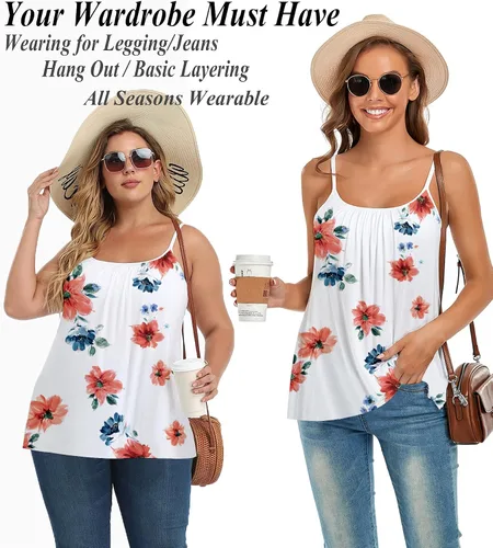 Vista 3 de Camiseta sin mangas plisada para mujer con copa de brasier incorporada, casual, fluida, con correa ajustable (S-4XL)