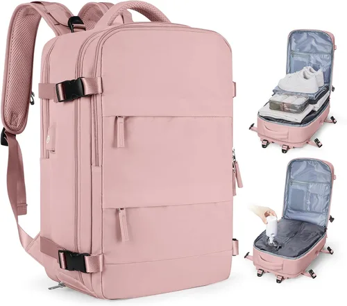 Vista 83 de Mochila de viaje grande, bolsa de mano, aprobada para aviones, para artículos personales, para hombre o mujer, color beige con marrón