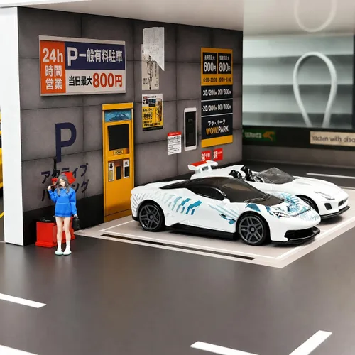 Vista 5 de Vitrina para Hot Wheels: Diorama de garaje de coche de juguete con luces Negro