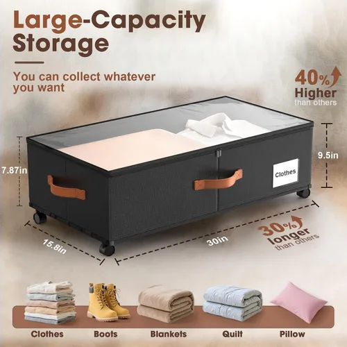 Vista 2 de Eastherry Contenedores de almacenamiento debajo de la cama con ruedas, 9.5 pulgadas de altura para almacenamiento debajo de la cama de zapatos