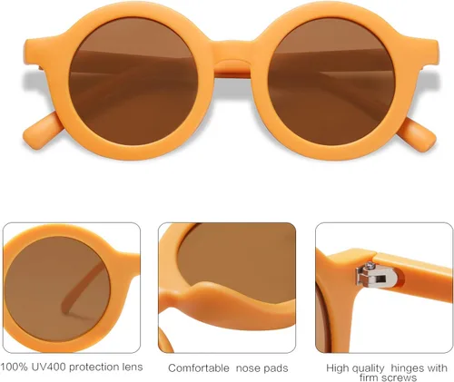 Vista 2 de SOJOS - Lentes de sol redondos polarizados para niños y niñas, protección ultravioleta 400 (UV400), lentes de sol para las vacaciones en la playa