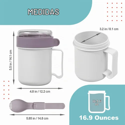 Vista 7 de MATICAN Taza de sopa para microondas con tapa, recipiente para sopa con tapa para fideos ramen, sopa, bebidas, apto para microondas, incluye Gris
