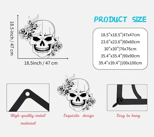 Vista 4 de Arte de pared de metal de calavera de azúcar, arte de pared de metal de calavera, decoración de pared de metal gótico, arte de pared de metal