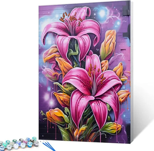 Vista 15 de Kit de pintura por números de flores amarillas tropicales, 16 x 20 pulgadas, grafiti, girasoles, pintura colorida para garabatos, lienzo de pintura