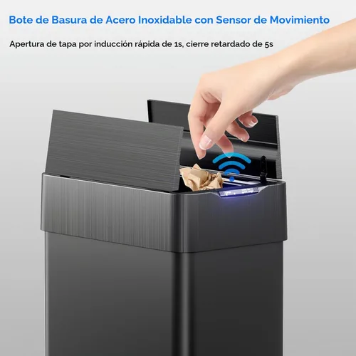 Vista 3 de TLSUNNY Bote de basura automático de 13.2 galones, cubo de basura con Negro