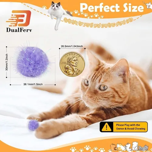 Vista 2 de DF DUALFERV 30 bolas de pompones de gato, 1.5 pulgadas, multicolor