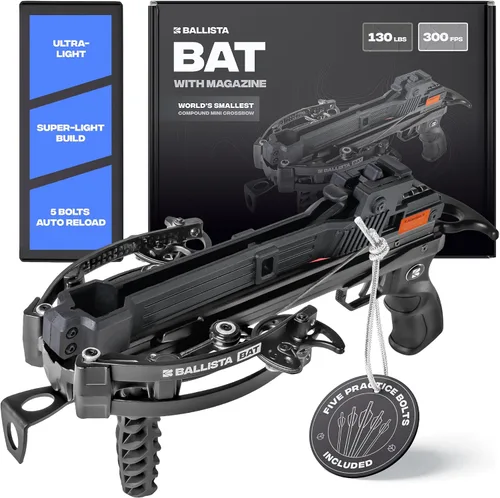 Vista 11 de BALLISTA BAT Compound Mini Crossbow - Small Crossbow for Hunting, Fishing and Target - 300 FPS, 130 Lbs, 2.46 lbs
