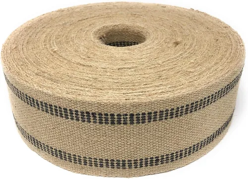Vista 5 de 12 yardas de cincha de yute a rayas negras para tapicería y manualidades, 3.5 pulgadas