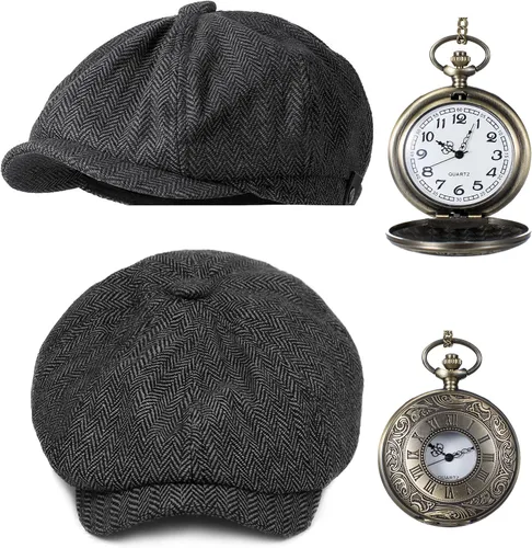 Vista 6 de Chaleco de disfraz de los años 20 para hombre, sombrero y accesorios para reloj de bolsillo, juego de accesorios para fiesta de adultos