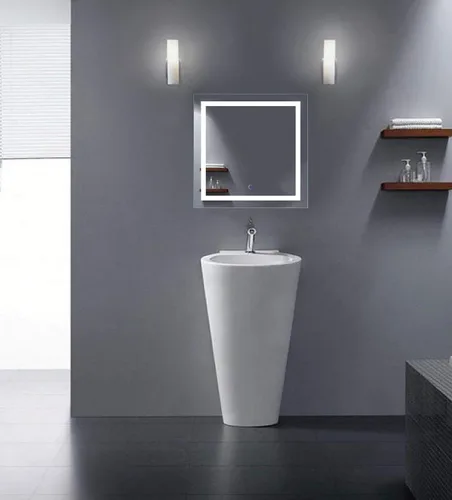 Vista 2 de Krugg Espejo de baño LED cuadrado de 24 x 24 pulgadas Espejo de tocador iluminado incluye atenuador y desempañador Montaje en pared vertical u