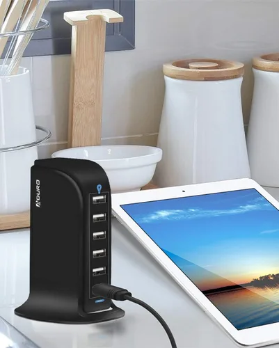 Vista 2 de Aduro - Estación de carga de 6 puertos USB 40W de escritorio, para iPhone, iPad, tabletas y smartphones con Smart Flow