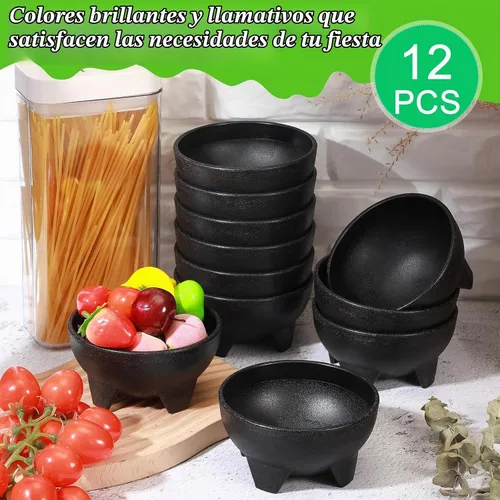 Vista 6 de Maxcheck 12 piezas de cuencos de salsa para fiesta de 4.5" de diámetro, cuencos de salsa mexicanos de plástico para guacamole, lindos chips y plato