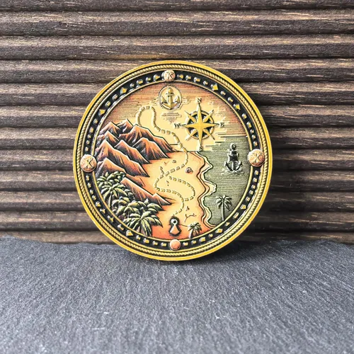 Vista 6 de Moneda de desafío pirata – Moneda de aleación de zinc con temática de aventura con diseño de mapa del tesoro – Moneda coleccionable de 1.57 pulgadas