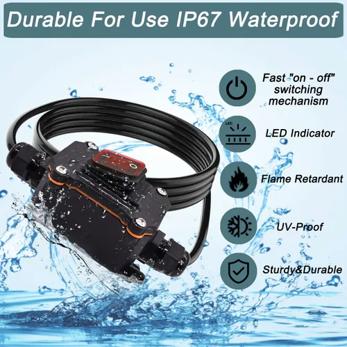 Vista 2 de Interruptor en línea de 5 pies y 12 V IP68 impermeable, interruptor de palanca de encendido/apagado para exteriores con caja de conexiones