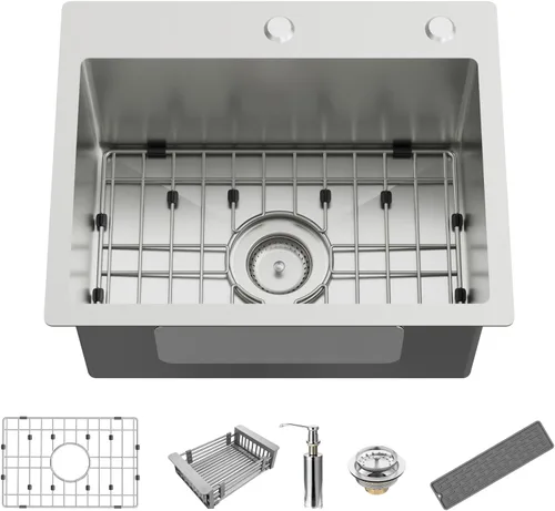 Vista 10 de Fregadero negro de cocina y bar, fregadero de cocina de acero inoxidable de 20 x 16 pulgadas, moderno fregadero de barra de montaje en la parte