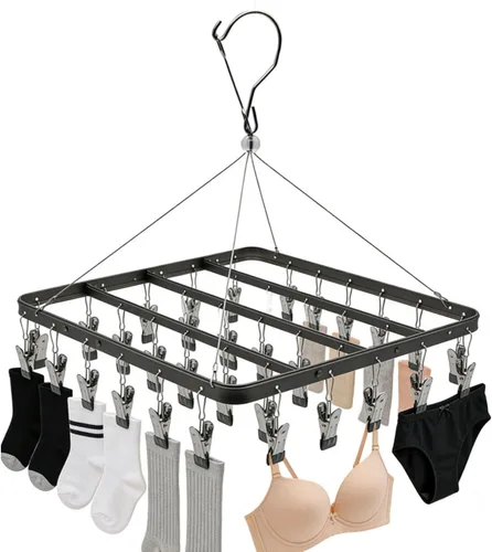 Vista 3 de Percha para pantalones de secado de ropa, perchas de metal con 36 clips, resistente al viento, colgador de ropa interior, clip plegable para jeans