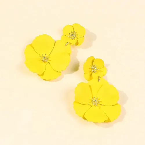 Vista 7 de Aretes de flores de playa de verano para mujeres y niñas, aretes colgantes de doble flor bohemios, aretes colgantes de pétalos florales en capas