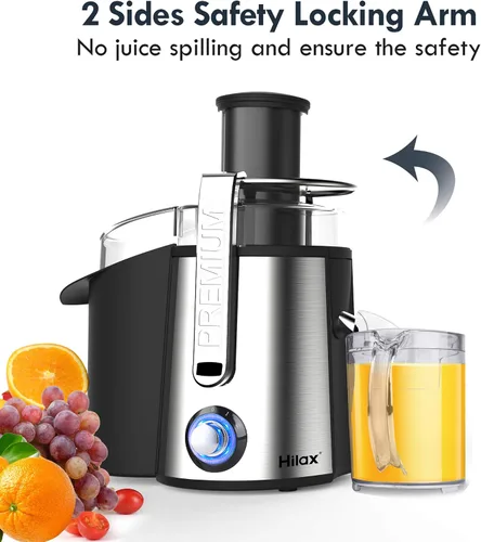 Vista 7 de Extractor de jugos centrífugo de 850W de potencia, extractor de jugos con boca ancha de 3 pulgadas y 2 velocidades con luz LED, licuadora de jugos