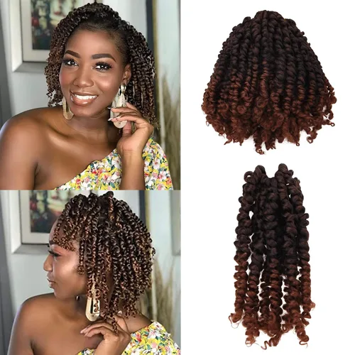 Vista 29 de Paquete de 8 paquetes de cabello de ganchillo súper corto de 6 pulgadas para mujeres negras y niños, extensiones de cabello pretrenzado suave
