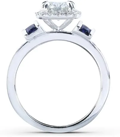 Vista 3 de Kobelli Anillo de compromiso Moissanita de corte redondo y zafiro 1 35 CTW Oro blanco de 14 k