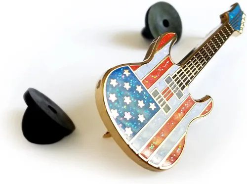Vista 2 de Pinsanity Pin de solapa esmaltado para guitarra con bandera americana, Esmalte, Sin gemas.