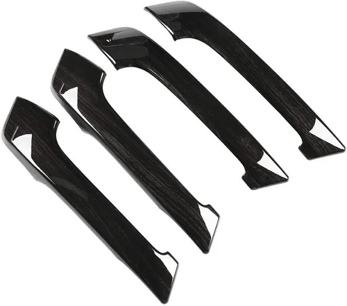 Vista 9 de 4pcs negro grano de madera interior manija puerta cubierta ajuste para Prado 2010-2018