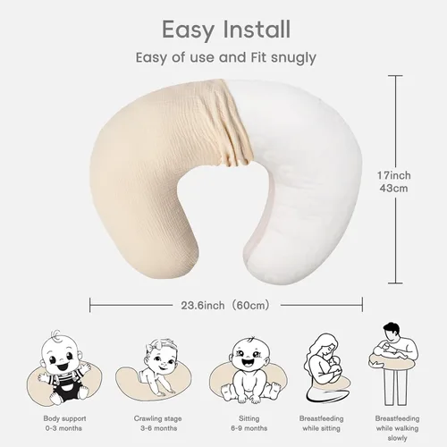 Vista 3 de FUNUPUP Funda de almohada de lactancia de muselina compatible con almohada de lactancia Boppy, fundas suaves de lactancia para bebés para almohadas