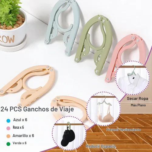 Vista 3 de Perchas de viaje de 24 piezas, perchas plegables portátiles, con tendederos