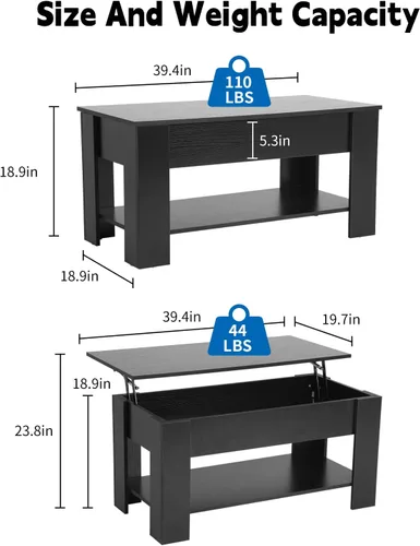 Vista 2 de Mesa de centro elevable con compartimento oculto y almacenamiento, mesas de centro elevables de madera moderna para sala de estar y sala