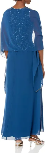 Vista 2 de J Kara Vestido largo sin mangas con cuentas para mujer con bufanda