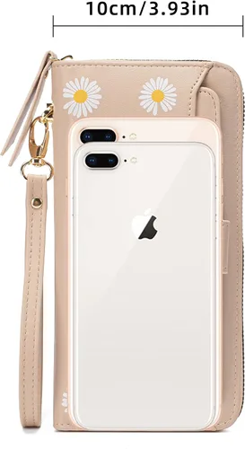 Vista 8 de Cartera de piel para mujer, con bloqueo RFID, bolsillo con cremallera, tarjetero, con ventana de identificación