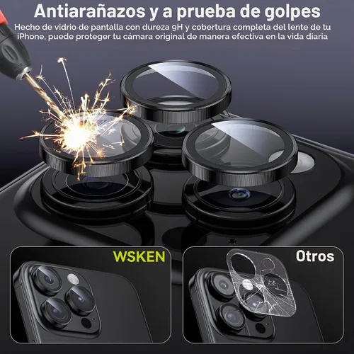 Vista 3 de WSKEN Protector de lente de cámara para iPhone 15 Pro/iPhone 15 Pro Max, [Mantén el disparo original] Protector de pantalla de cámara de vidrio
