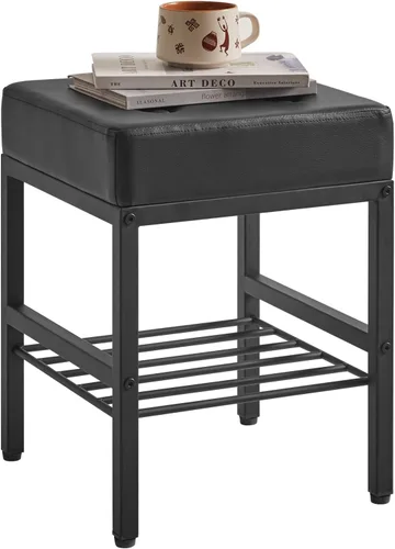 Vista 8 de IBUYKE Taburete de maquillaje cuadrado con pies ajustables y espacio de almacenamiento, silla reposapiés, asiento de tocador de PU, multiusos como