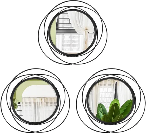 Vista 19 de Juego de 3 espejos redondos Sunburst para decoración de pared Negro