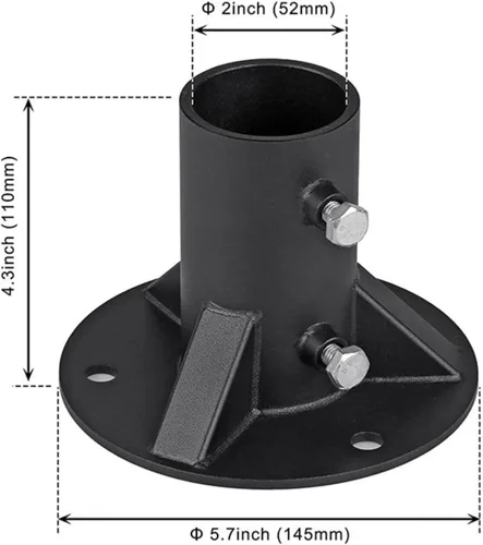 Vista 2 de Brida de piso de poste de valla de eslabones de cadena resistente, placa de anclaje de base de poste de acero galvanizado de 2-3/8 pulgadas