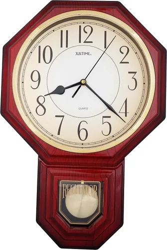 Vista 37 de JUSTIME Reloj de pared clásico vintage tradicional de estilo Schoolhouse, con péndulo y melodía Westminter cada hora, relojes de pared con melodía