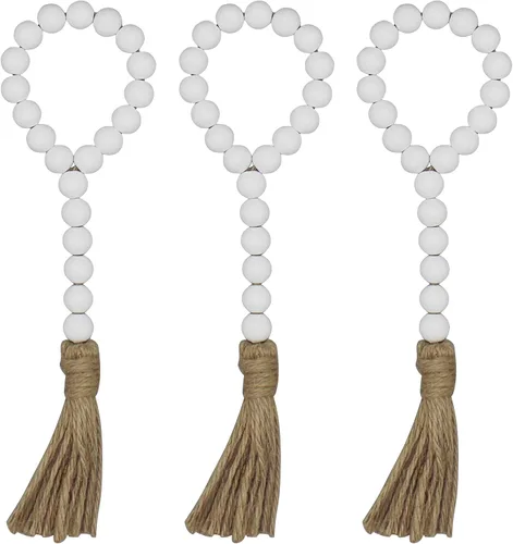 Vista 15 de CVHOMEDECO. Guirnalda de cuentas de madera con borlas, 3 piezas de cuentas rústicas de madera rústica para oración para colgar en la pared para Negro