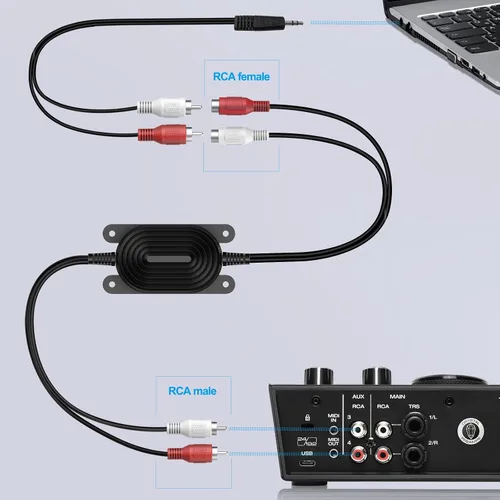 Vista 6 de Smof Aislador de bucle de tierra RCA, diseñado para cancelación de ruido de señal de audio, portátil y ligero, filtro de ruido amplificador