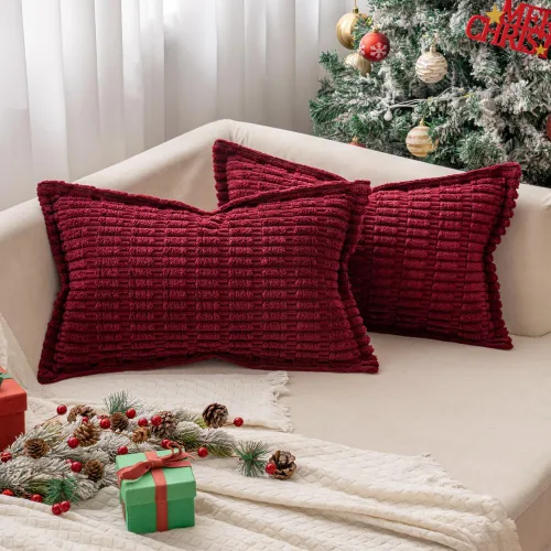 Vista 16 de MIULEE - Juego de 2 fundas de cojín decorativas de corduroy color óxido, suaves, a rayas, con borde ancho, para invierno, decoración moderna bohemia