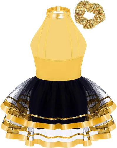 Vista 17 de CHICTRY Vestido tutú de ballet con lentejuelas brillantes para niñas y niñas, moderno disfraz de baile latino de jazz
