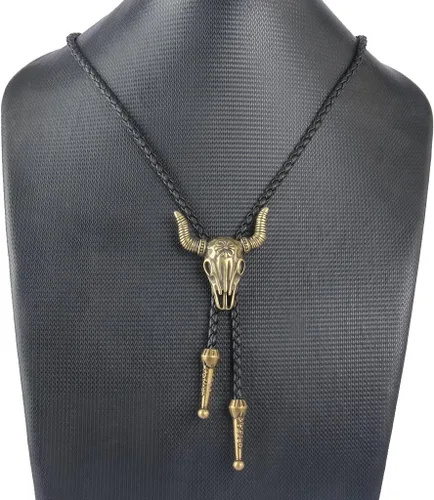 Vista 205 de Jeilwiy Corbata de bolo para hombre, corbata de vaquero occidental, collar de corbata de bolo dorado, corbata de cuero, corbata de Halloween