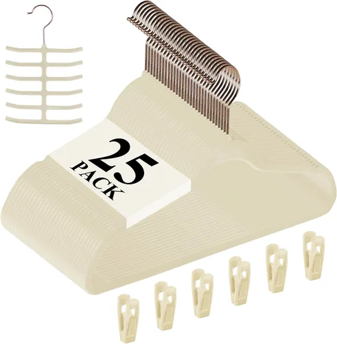 Vista 14 de VECELO Perchas de Terciopelo Premium para Ropa de Servicio Pesado (Paquete de 25) - Antideslizantes y que Ahorran Espacio con 6 Clips para Dedos
