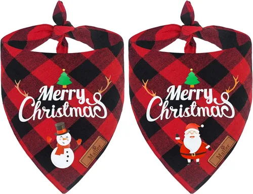 Vista 7 de Malier, 2 paquetes de bandanas para perros de Navidad, clásico búfalo, a cuadros. Bufanda de triángulo, baberos, pañuelo. Disfraz navideño