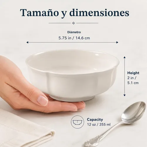 Vista 2 de Villeroy & Boch Manoir - Cuenco para postre, color blanco cremoso, 12 onzas