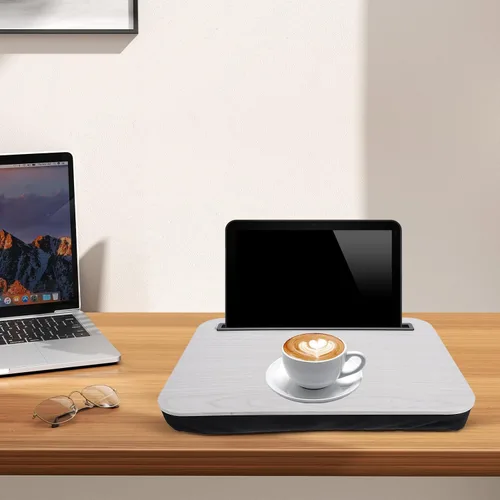 Vista 6 de Elevador portátil ajustable para computadora portátil para cama y sofá, escritorio ergonómico para estudiantes con soporte multiángulo, mesa ligera