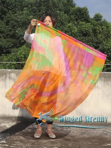 Vista 3 de Winged Sirenny Bandera de seda Poi con una varilla dura, 40 pulgadas rectangular giratoria de seda fluida para iglesia, adoración profética