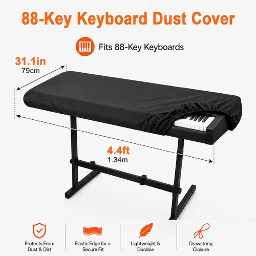 Vista 2 de Funda para teclado de piano de 88 teclas, cobertura completa con cordón elástico y bloqueo ABS, ajuste universal para pianos digitales de 88 teclas