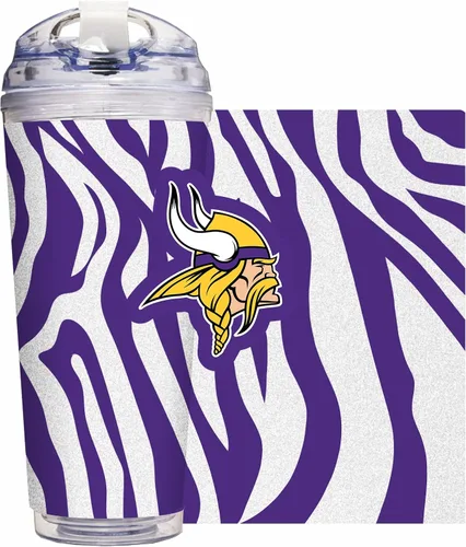 Vista 11 de Rico Industries NFL Football Glitter 24 onzas Vaso de purpurina acrílico con tapa con bisagra, Vaso de doble pared oficialmente licenciado con pajita